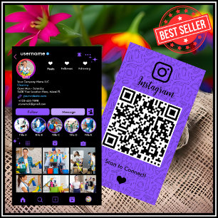 Carte De Visite Nettoyage des domestiques Instagram violet   QR d'