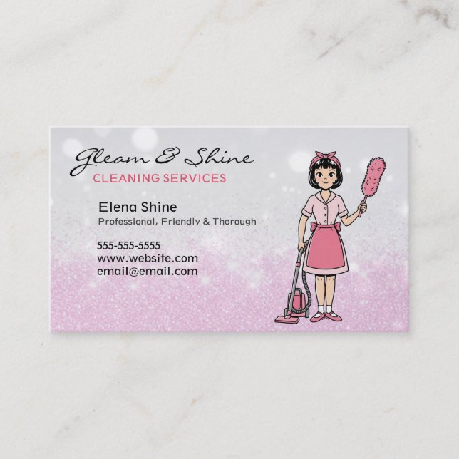 Carte De Visite Nettoyage des étincelles roses Service de dame (Devant)
