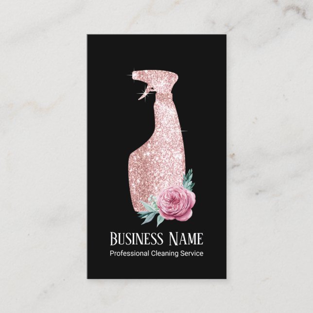 Carte De Visite Nettoyage moderne Rose floral bouteille d'or Spray (Devant)