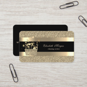 Carte De Visite Nettoyage Pailleté Élégant en Or Noir Rayé
