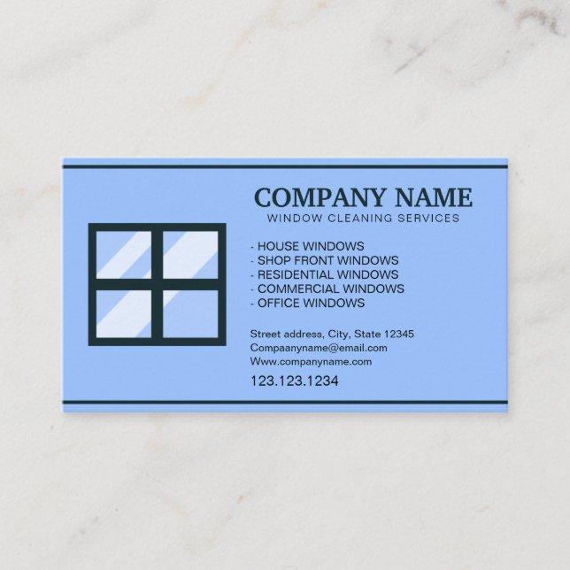 Carte De Visite Nettoyage personnalisé unique des fenêtres bleues (Devant)