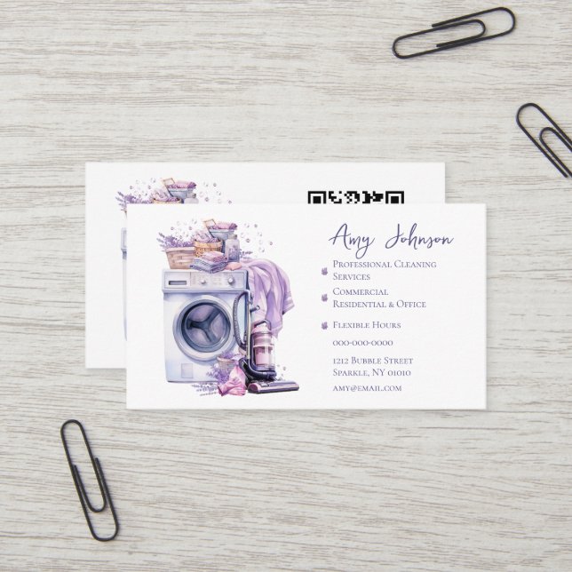 Carte De Visite Nettoyage professionnel aquarelle (Devant/Arrière en situation)