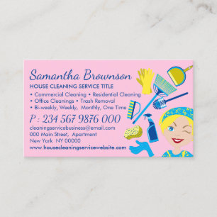 Carte De Visite Nettoyage rose Jaune Entretien ménager Janitorial