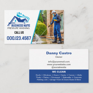 Carte De Visite Nettoyage sous pression de photo bleue moderne
