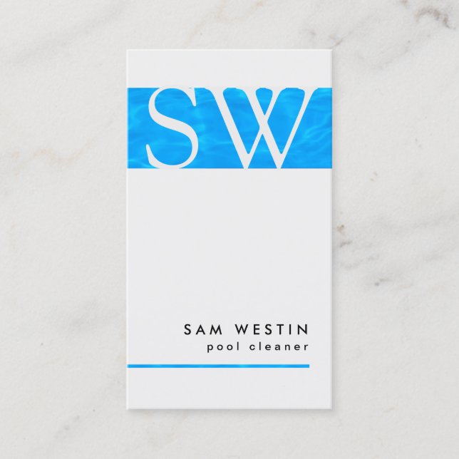 Carte De Visite Nettoyeur de piscine Gras Monogramme Blue Water Bu (Devant)