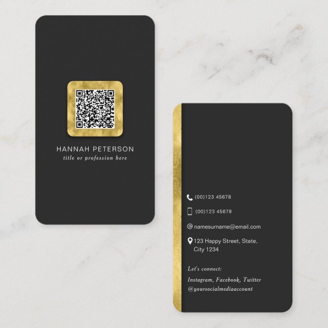 Carte De Visite Networking QR code moderne tendance or professionn (Devant / Derrière)