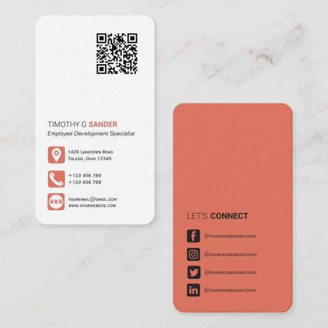 Carte De Visite Networking QR code simple médias sociaux terre cui (Devant / Derrière)