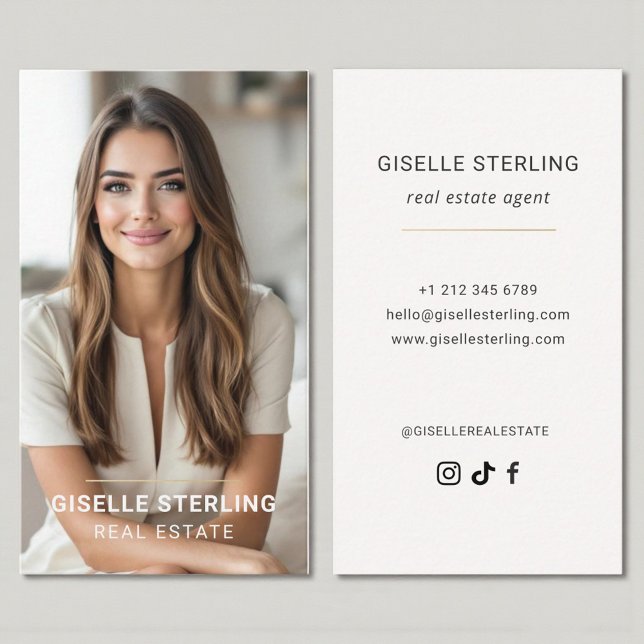 Carte De Visite Neutral Beige Real Estate Agent Minimal Modern (Créateur téléchargé)