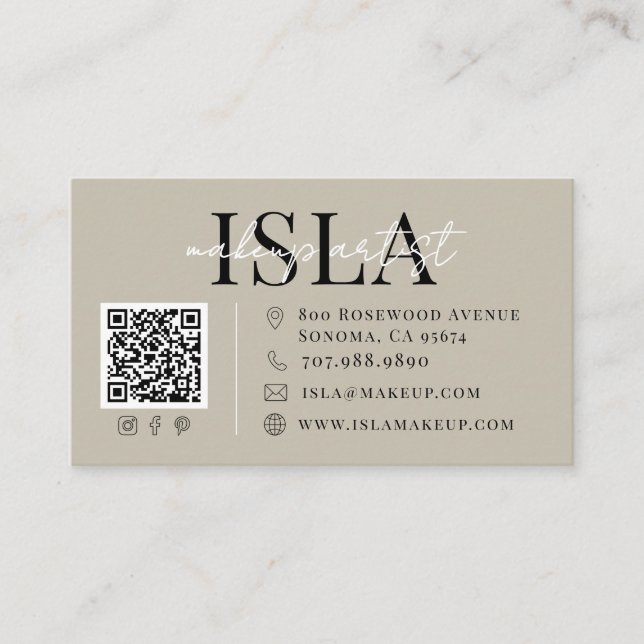 Carte de visite neutre de maquilleur avec QR Code (Devant)