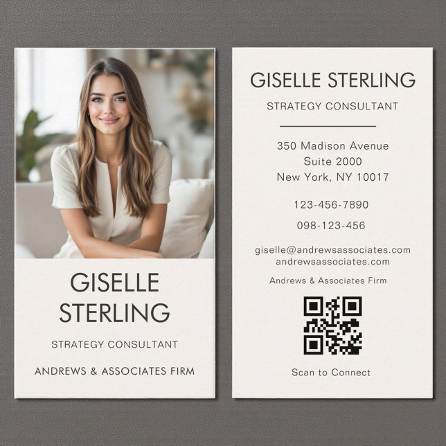 Carte De Visite Neutre Minimal QR Code photo Moderne (Créateur téléchargé)