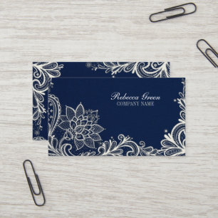 Carte De Visite New Age Yoga marine bleu henné bohème dentelle