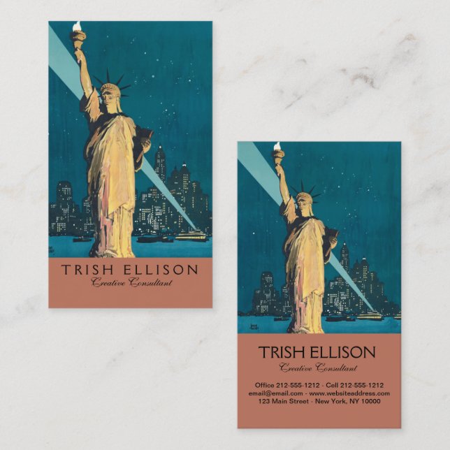 Carte De Visite New York City Vintage voyage Liberty Skyline (Devant / Derrière)