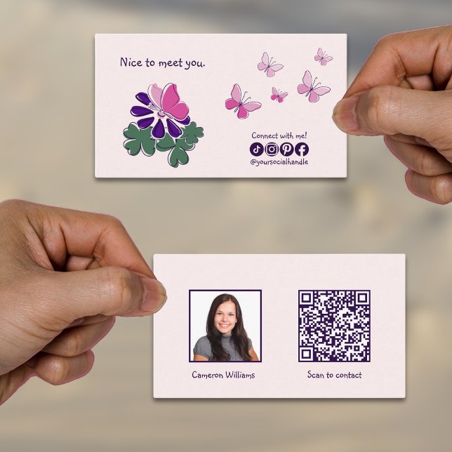Carte De Visite Nice Moderne Pour Vous Rencontrer Blush Se Connect (Modern Nice To Meet You Blush Connect On Social Business Card)