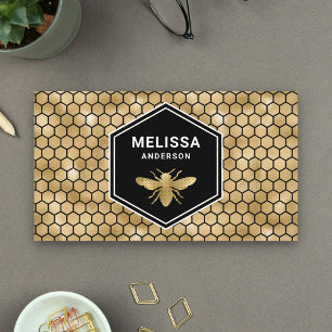 Carte De Visite Nid d'abeille en feuille d'or noir hexagonale Abei
