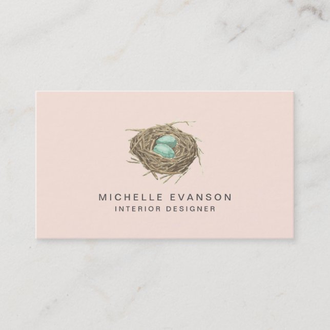 Carte De Visite Nid d'oiseau rose simple Élégant professionnel (Devant)