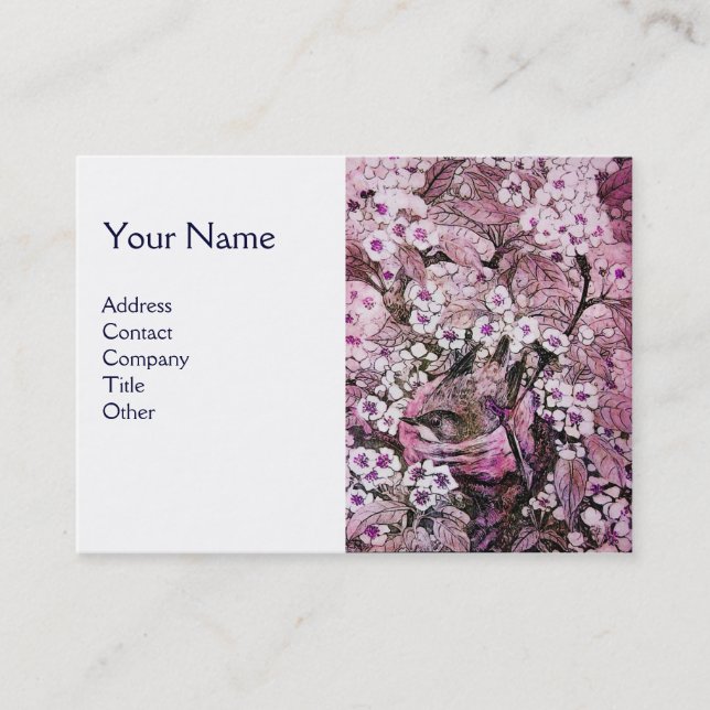 Carte De Visite NID OISEAU, monogramme, blanc rose (Devant)