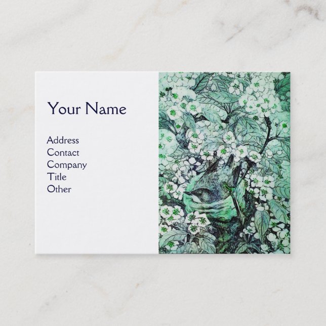 Carte De Visite NID OISEAU, monogramme, vert blanc (Devant)