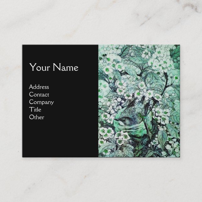 Carte De Visite NID OISEAU, monogramme, vert blanc noir (Devant)