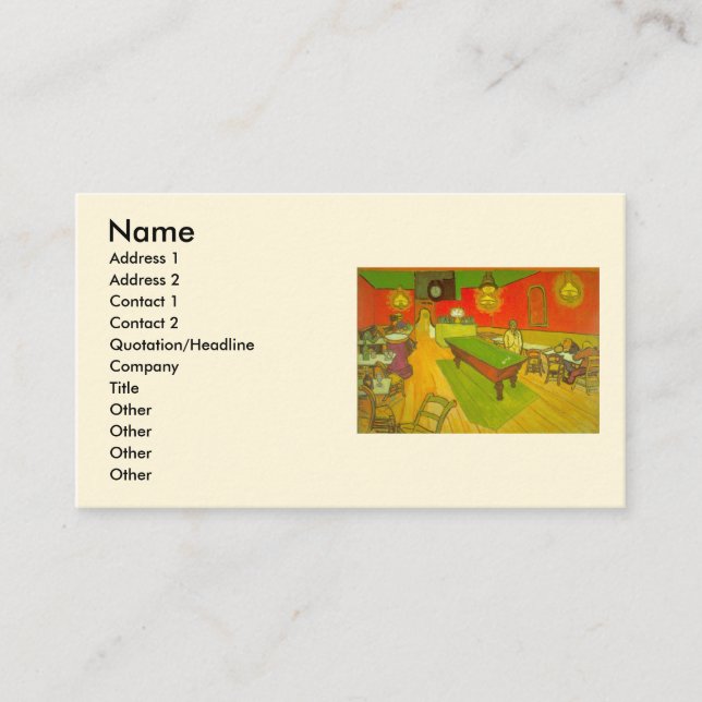 Carte De Visite Night Cafe par Vincent van Gogh (Devant)
