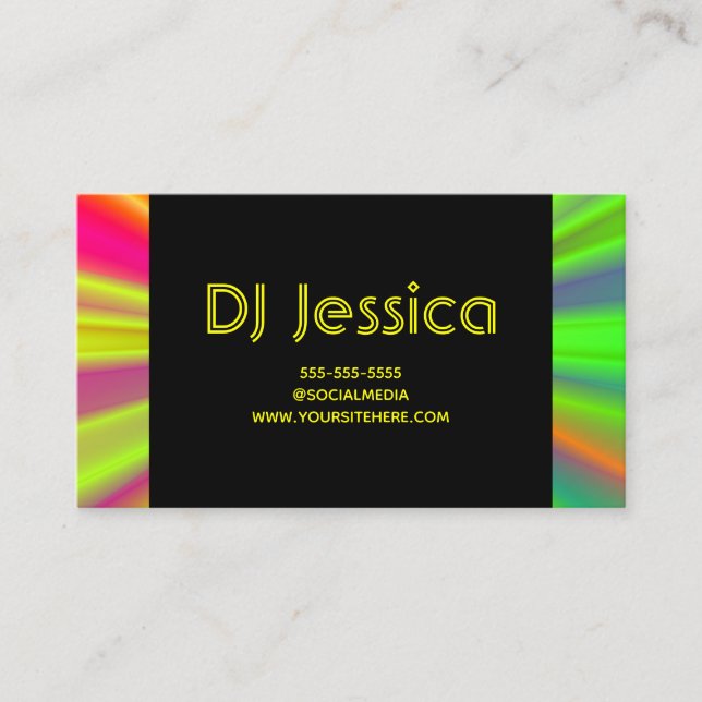 Carte De Visite Night Club Abstrait Neon Light Show DJ Jaune (Devant)