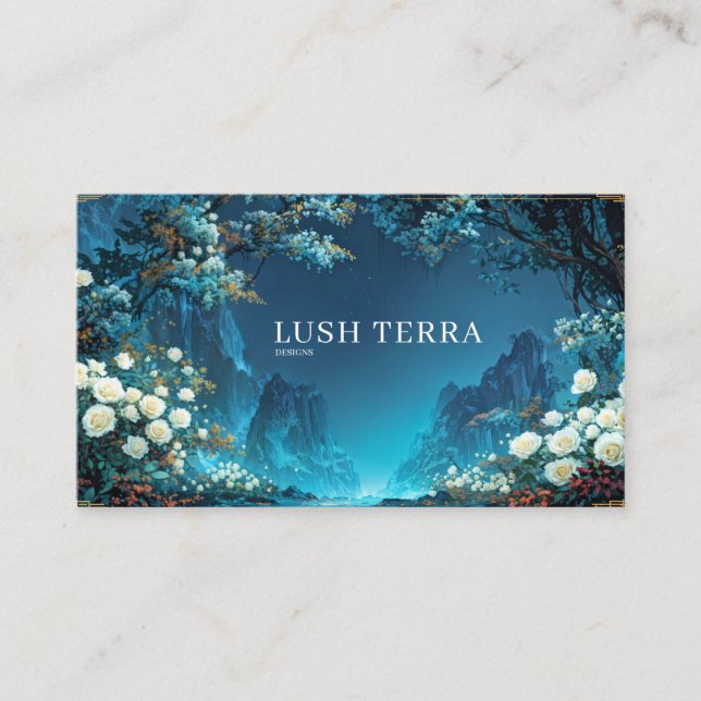Carte De Visite Night Floral White Rose and Canyon Landscape (Devant)