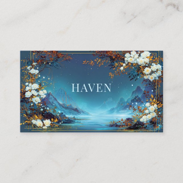 Carte De Visite Night Landscape White Rose and Gold Mountain Frame (Devant)