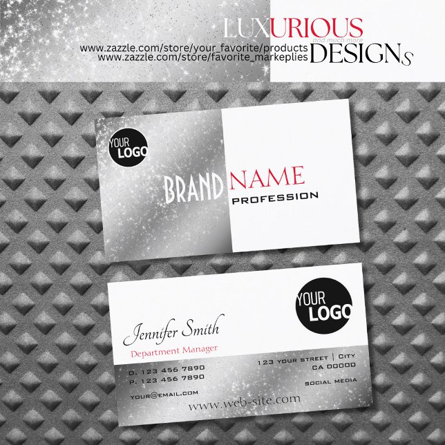 Carte De Visite Noble Argent Blanc Rouge Tiny Glitter Stars ajoute (Créateur téléchargé)