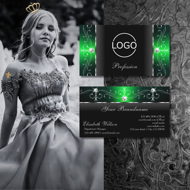 Carte De Visite Noble bijoux en croûte noir et vert avec logo (Créateur téléchargé)