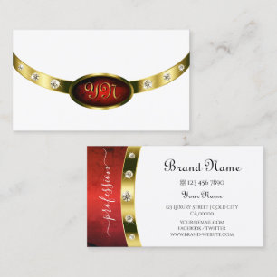 Carte De Visite Noble blanc or marbre rouge avec diamants monogram