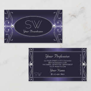 Carte De Visite Noble Blue Ombre Ornate Sparkle Diamonds Monogramm