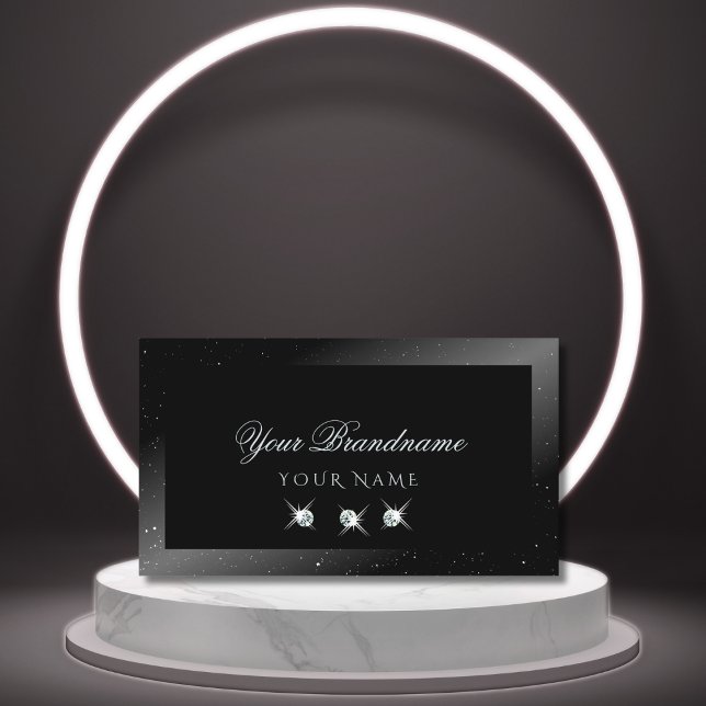 Carte De Visite Noble brillant noir brillant Diamants Élégant (Créateur téléchargé)