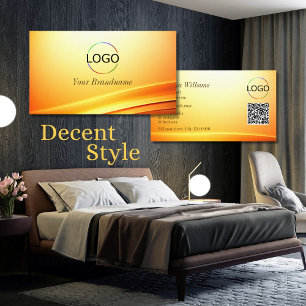 Carte De Visite Noble Chimmery Orange Décor Courbé Logo Code QR