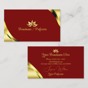 Carte De Visite Noble Gold Corners sur fond rouge foncé avec de jo