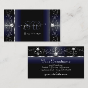 Carte De Visite Noble noir Bleu Blanc Squigglé Bijoux Monogramme