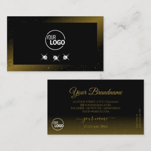 Carte De Visite Noble noir foncé diamants étincelants avec logo