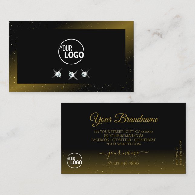 Carte De Visite Noble noir foncé diamants étincelants avec logo (Devant / Derrière)