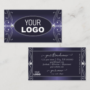 Carte De Visite Noble Ombre Bleu Ornate Sparkle Diamonds avec logo