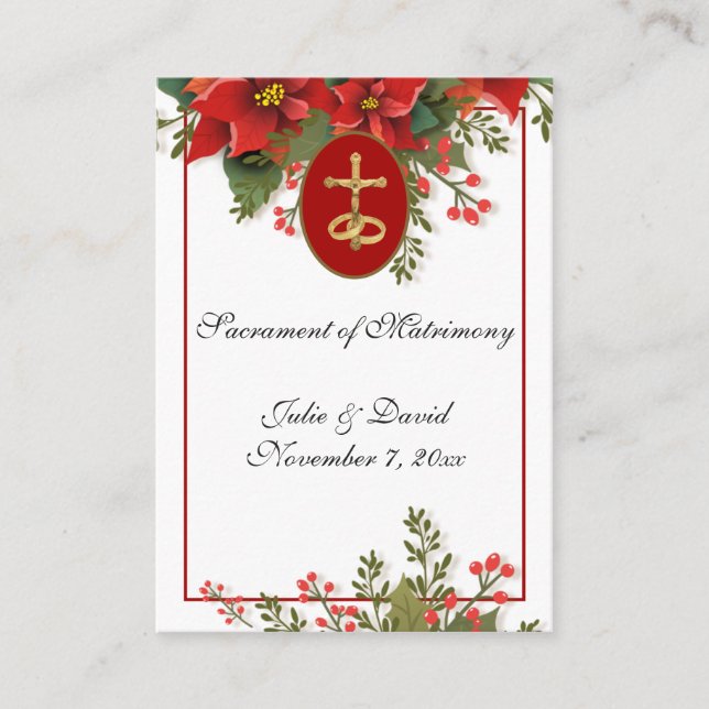 Carte De Visite Noël catholique Pointsettia mariage Faveur  (Devant)