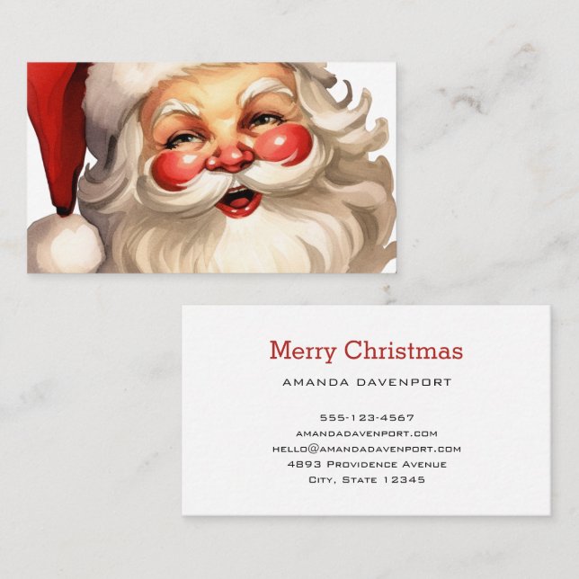 Carte De Visite Noël de style rétro Holly Jolly Santa Claus (Devant / Derrière)