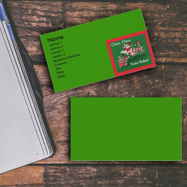 Carte De Visite Noël du train Santa Claus (Santa Claus on red white Christmas train with letters candy on green business cards.)