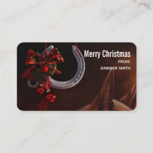 Carte De Visite Noël équestre pendre en fer à cheval Photo