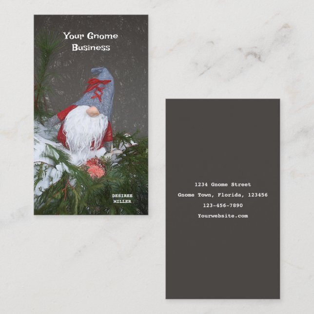 Carte De Visite Noël Fêtes Rouge Gris Rustique Gnome (Devant / Derrière)