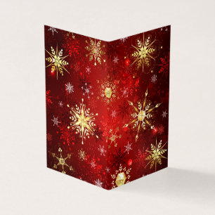 Carte De Visite Noël Golden Snowflakes sur Arrière - plan rouge
