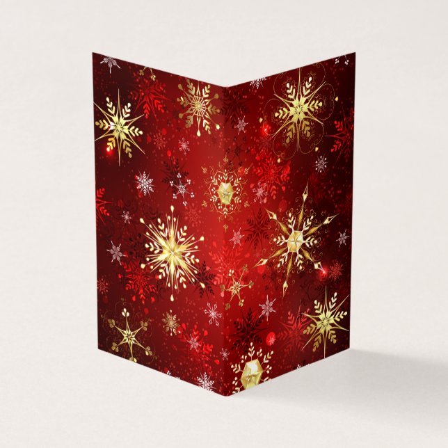 Carte De Visite Noël Golden Snowflakes sur Arrière - plan rouge (Extérieur)