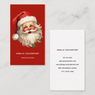 Carte De Visite Noël rétro Holly Jolly Santa Claus