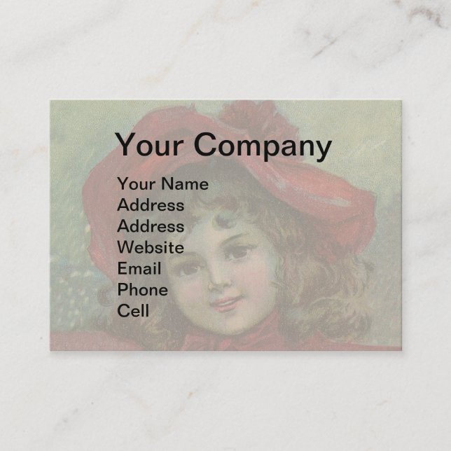 Carte De Visite Noël Victorien Enfant Rouge Casquette Portrait Fil (Devant)