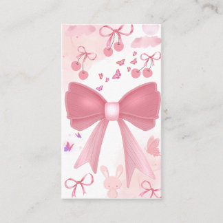 Carte De Visite Nœud Rose Coquette et Cerises – Collage Esthétique