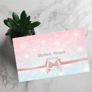 Carte De Visite Nœud ruban rose moderne élégant, Bokeh paillettes