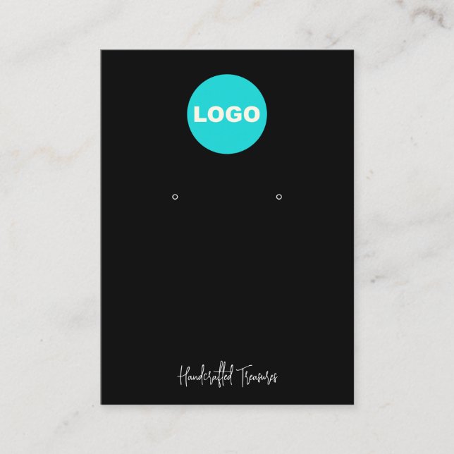 Carte De Visite Noir Ajouter Logo Signature Script d'oreille Bijou (Devant)