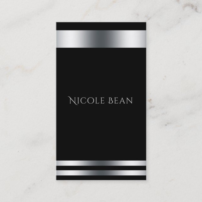 Carte De Visite Noir Argent Élégant Chic moderne Glam Professionne (Devant)